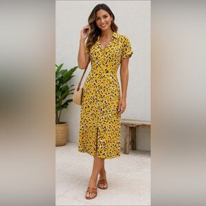 Dip short sleeve button down maxi dress